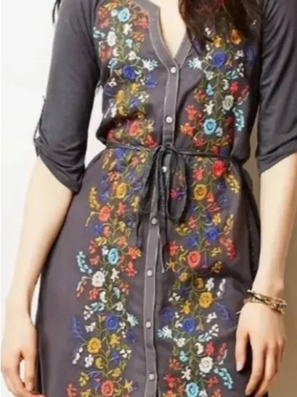 Anthropologie Tiny brand embroidered belted tunic